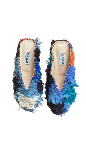 Aili Babouche “Kniza” Mules In Colors Shades of Blue, Cream, & Orange (Size 38)