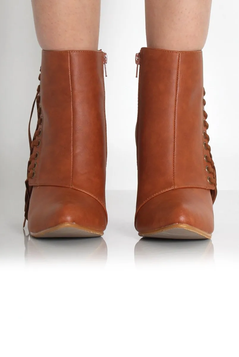 Amia Tan Leather Side Tassel Boots