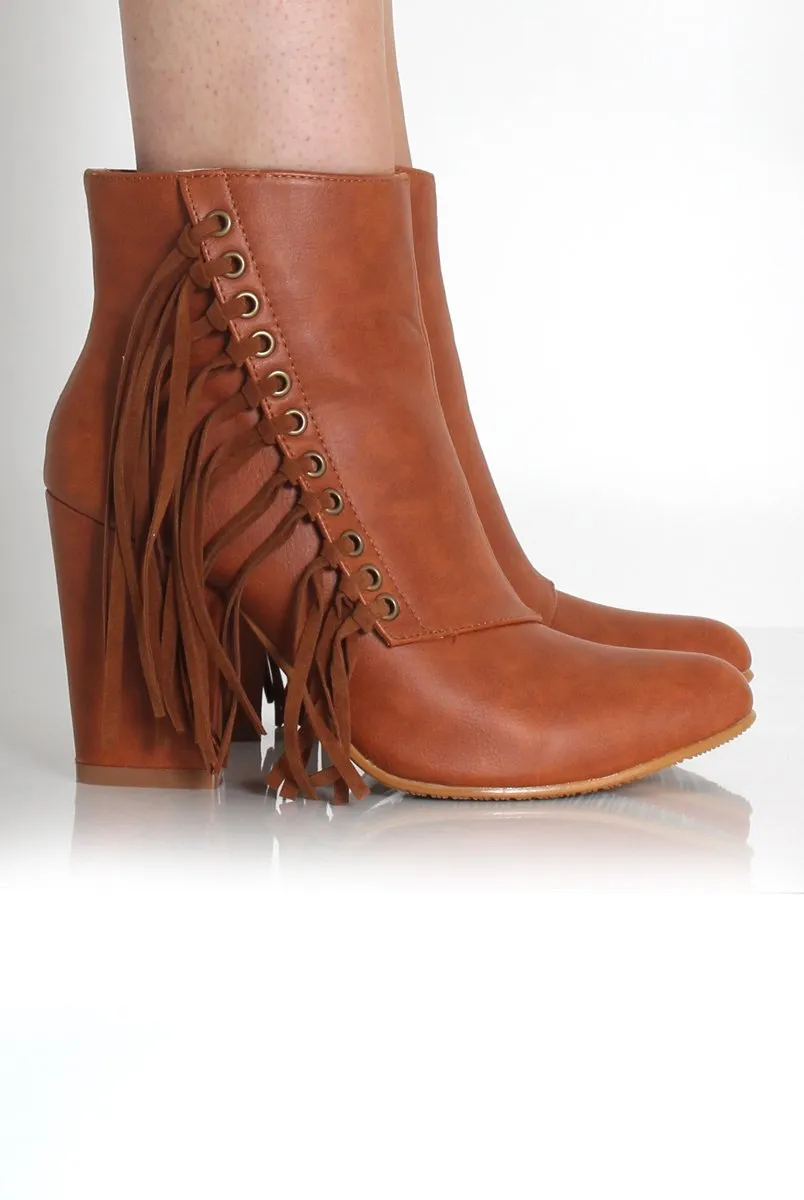 Amia Tan Leather Side Tassel Boots