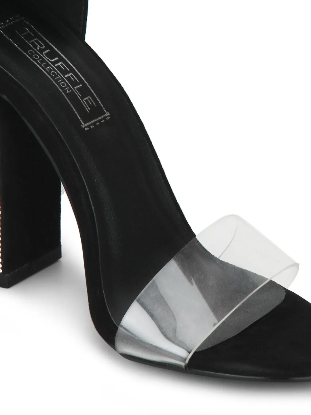 Black Microfibre Perspex Diamante Block Heels