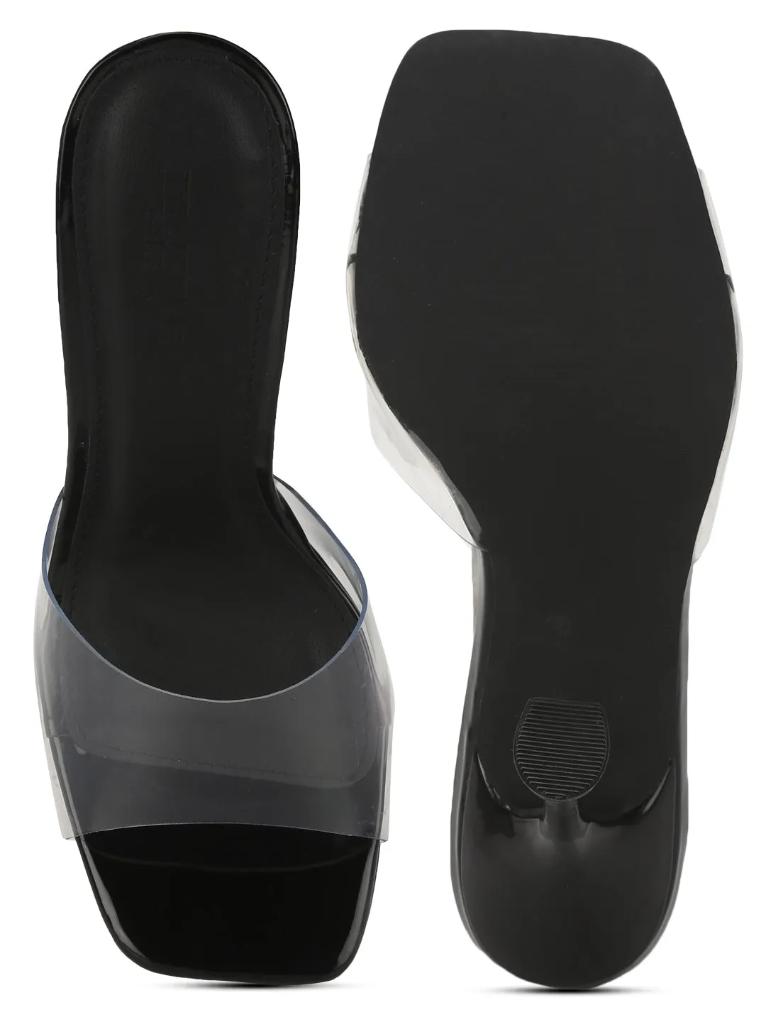 Black Patent PU Clear High Heel Mules