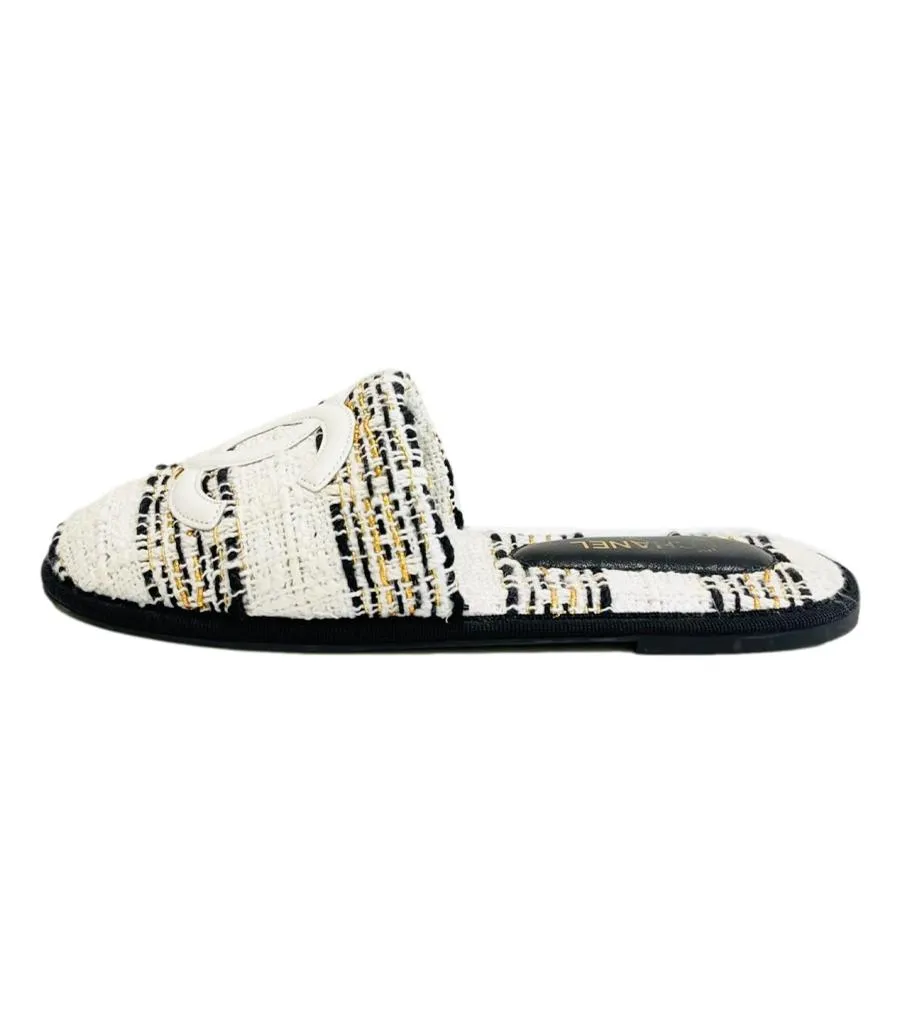 Chanel Tweed 'CC' Logo Slippers. Size S