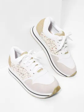 Flower Lace Panel Lace Up Trainers