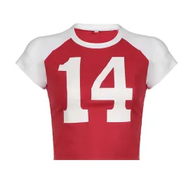 Red Number "14" Graphic Crop Top